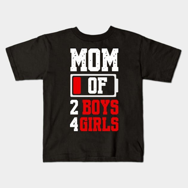 Mom of 2 Boys 4 Girls Shirt Gift from Son Mothers Day Birthday Women Kids T-Shirt by Shopinno Shirts